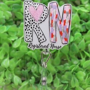 Registered Nurse Badge Holder with Pink and Multicolor Design